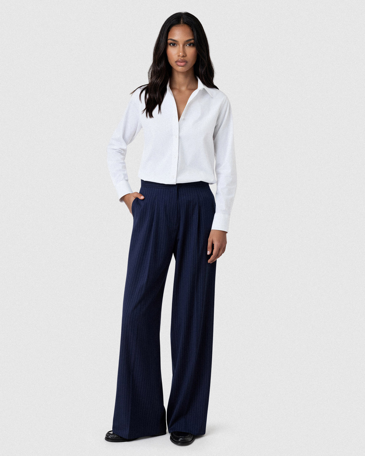 Sacoor Brothers High-Waist Loose Fit Trousers In Pure Wool, Dark Blue