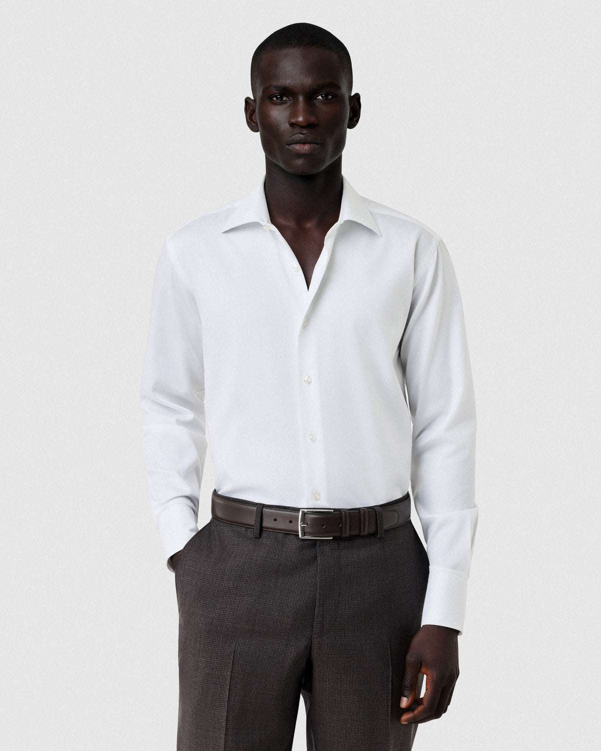 Sacoor Brothers Slim Fit Business Structures Oxford Collar Shirt, White