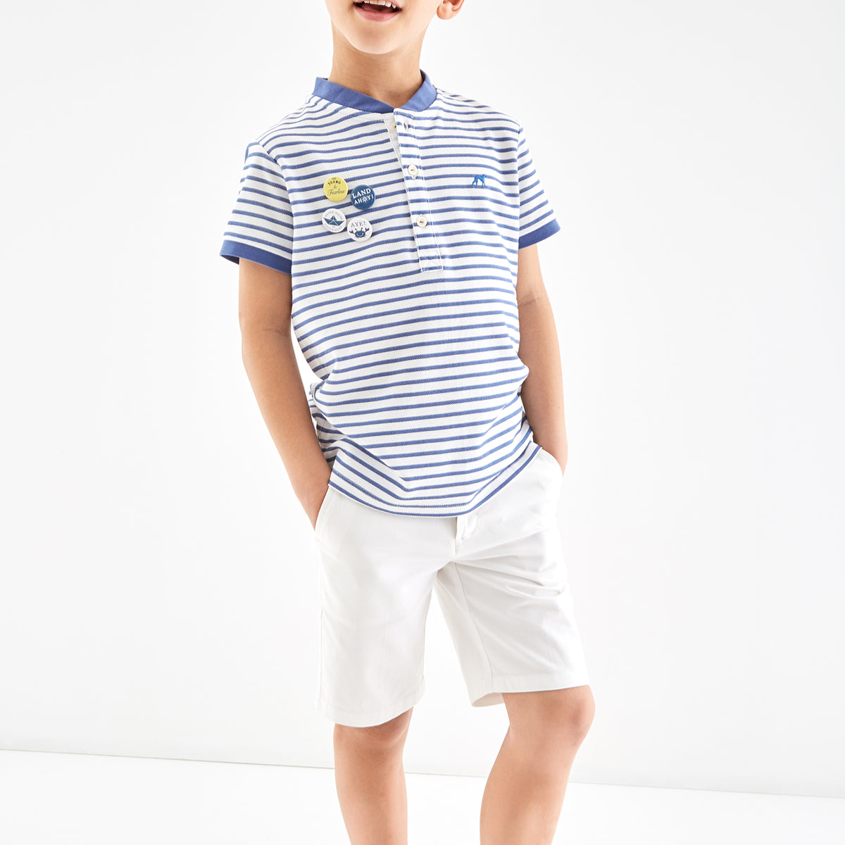 Boys White Solid Cotton Regular Fit Bermuda Shorts