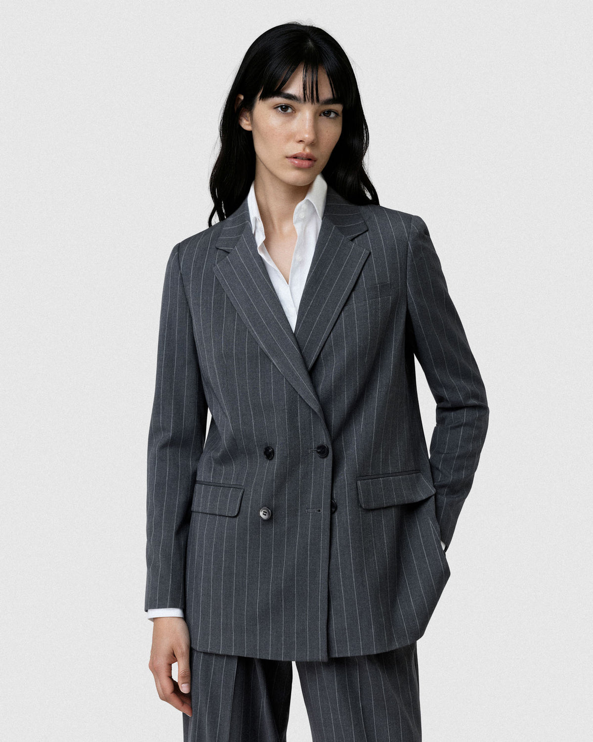 Sacoor Brothers Regular Fit Double-Breasted Pinstripe Blazer, Dark Grey