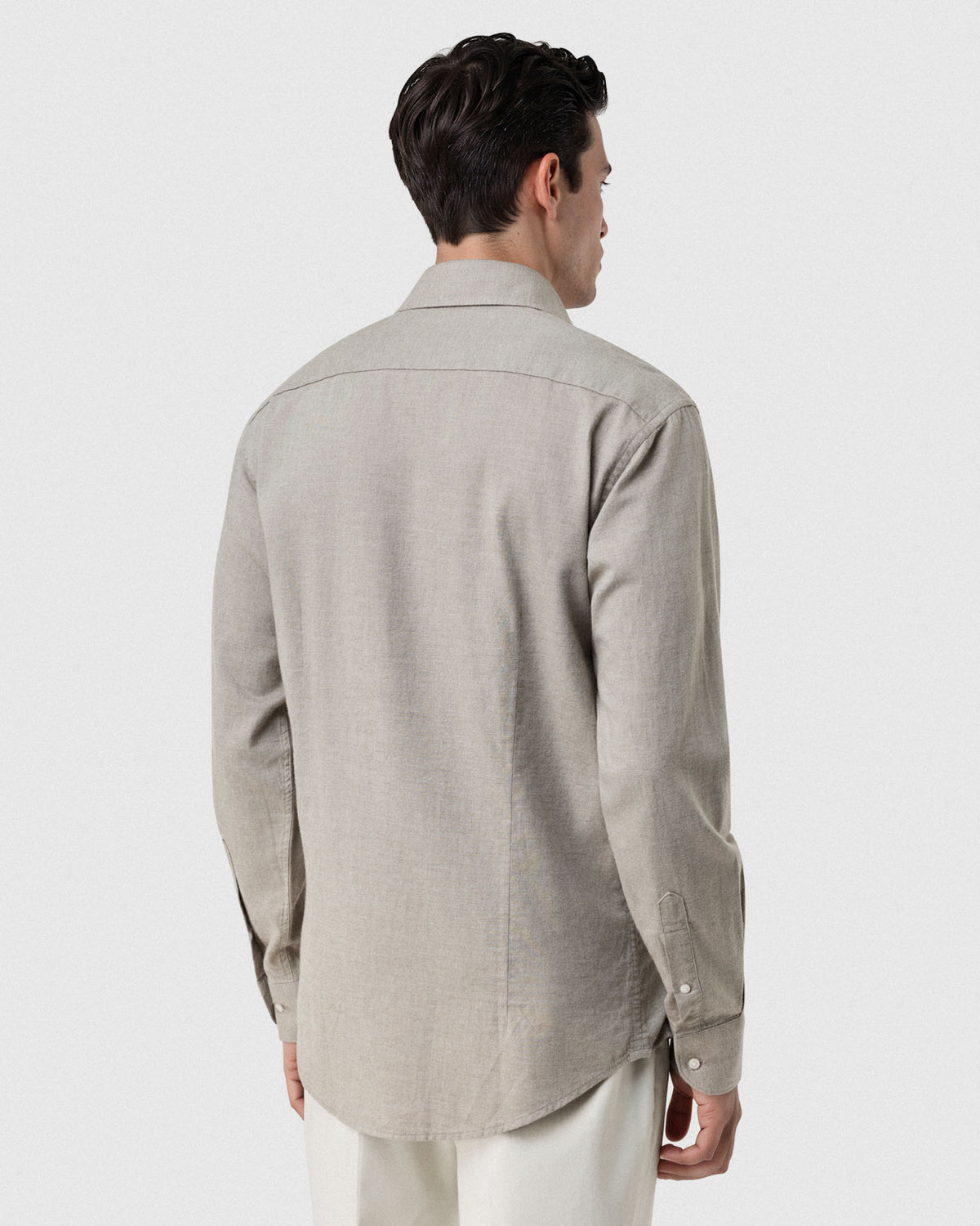 Sacoor Brothers Slim Fit Light Flannel Open Collar Shirt, Light Beige