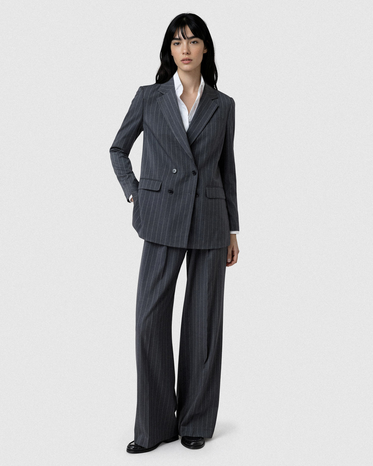 Sacoor Brothers Regular Fit Double-Breasted Pinstripe Blazer, Dark Grey