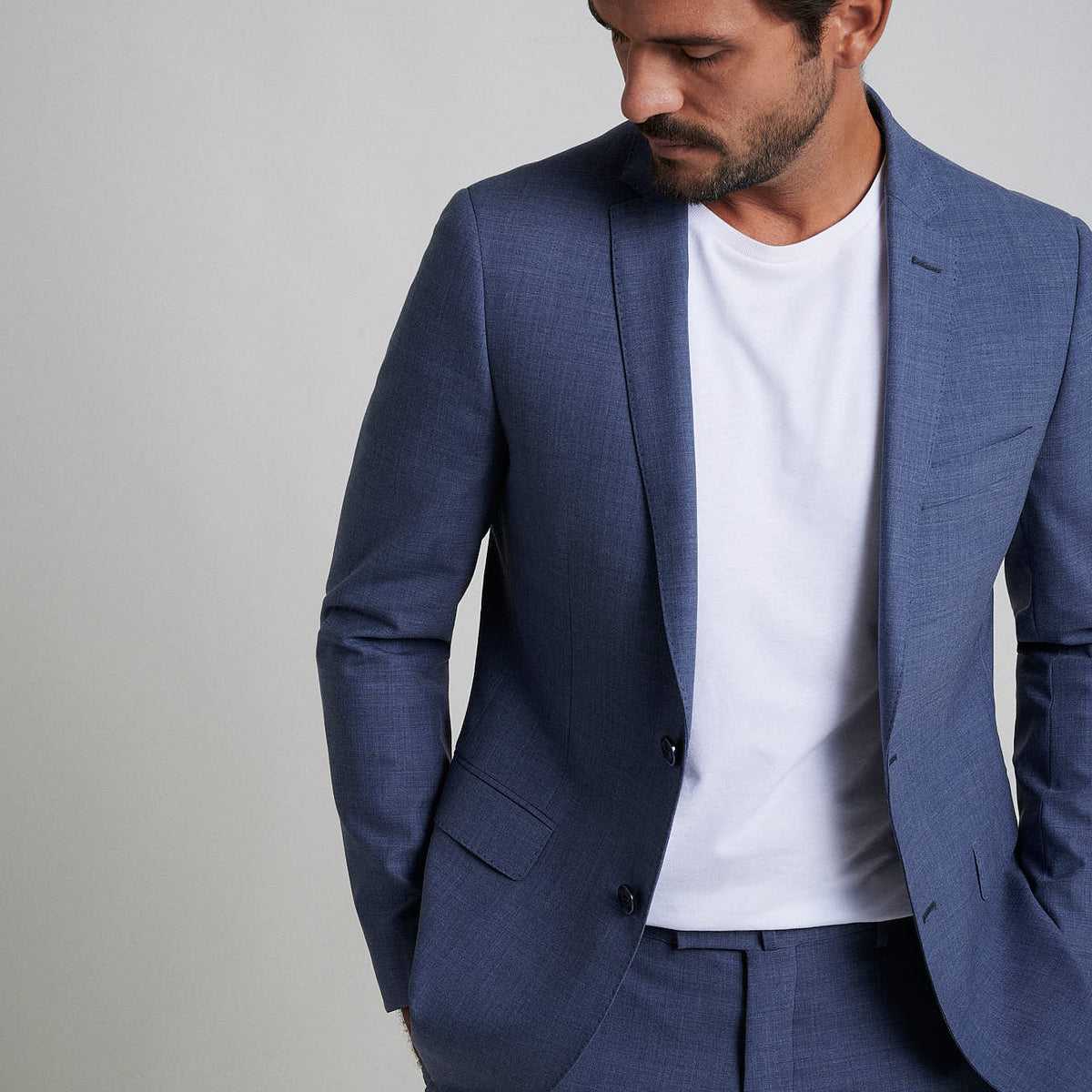 Tailored fit 100% refined wool suit half canvas construction ...